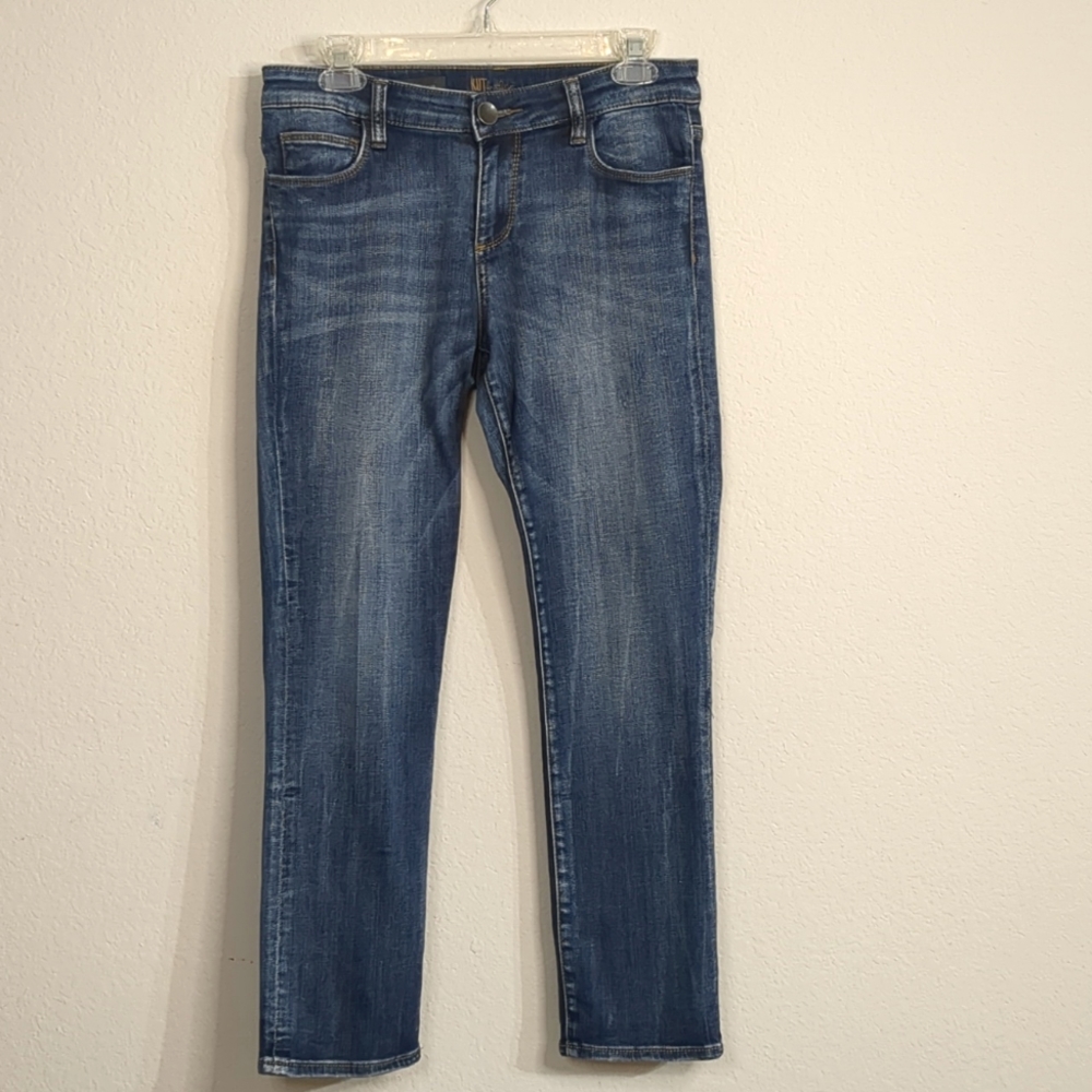 KUT From the Kloth Womens Reese Ankle Straight Sz 4 Blue Distressed Denim Jeans